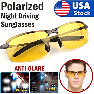 #ad Men Polarized Sunglasses Night Vision Driving Glasses Anti Glare TAC Yellow Lens $10.99