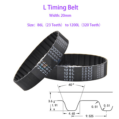 #ad Width 20mm L Timing Belt 86L to 1200L Pitch 9.525mm Belt for CNC Step Motor $4.53