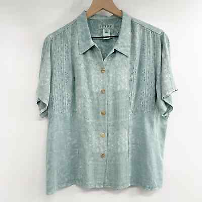#ad Citron Santa Monica Short Sleeve Rayon Button Front Top in Teal Size Large $45.99