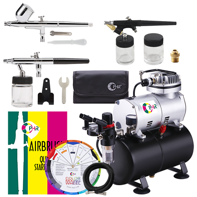 #ad Professional Airbrush Compressor Kit with 3x Airbrushes for Hobby Model Cake $126.98
