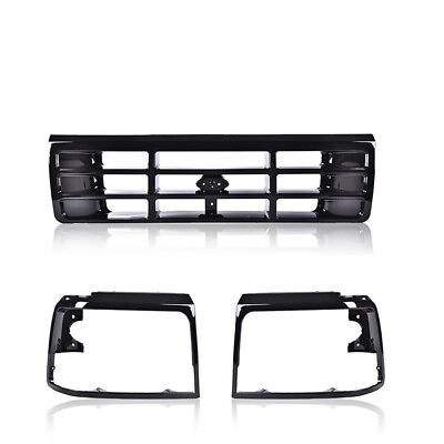 #ad Fit For 1992 1996 Ford F150 F250 F350 Bronco Grille Headlight Bezel Kit Black $85.50