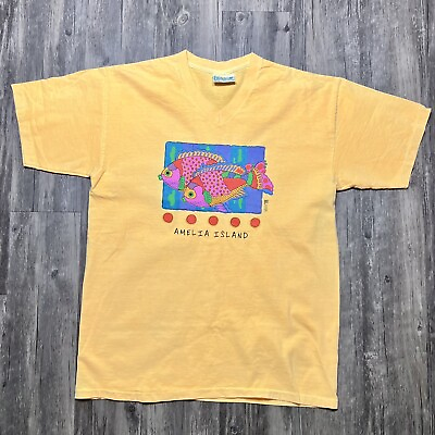 #ad Vintage Amelia Island Florida Sz L single stitch Fresh Produce Shirt Made In USA $22.99