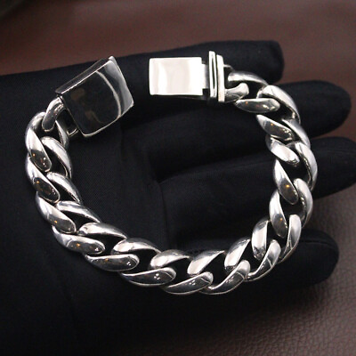 #ad Real 925 Sterling Silver 13mm Width Curb Link Men#x27;s Bracelet 8.27inch Stamped $171.08