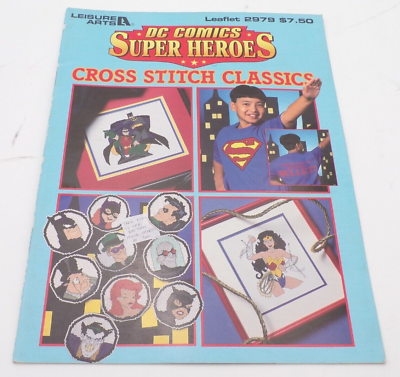 #ad 1997 DC Comics Super Heroes Cross Stitch Classics Leisure Arts Leaflet 2979 $10.19