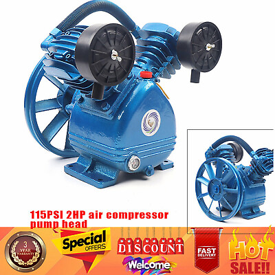 #ad Air Compressor Pump Twin Cylinder 2 Piston V Style 2HP Head Single Stage Blue $134.66