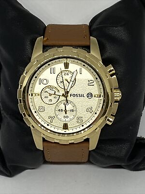 #ad Fossil Dean FS4867 Men#x27;s Brown Leather Analog Champagne Dial Quartz Watch LJ300 $39.99
