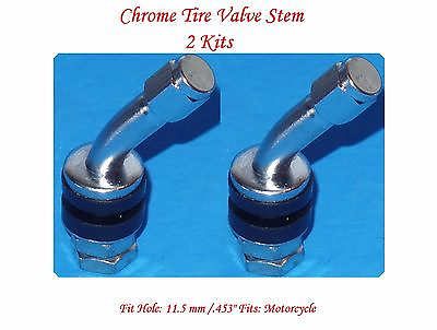 #ad 2 kit Chrome Tire Valve Stem 45 Degree for Holes Φ11.5 mm .453quot; Fits:Motorcycle $8.99