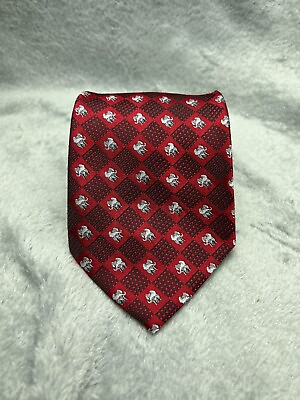 #ad Thai Land Necktie Alabama Gray Elephants Red 100% Silk Classic Width Length $15.99