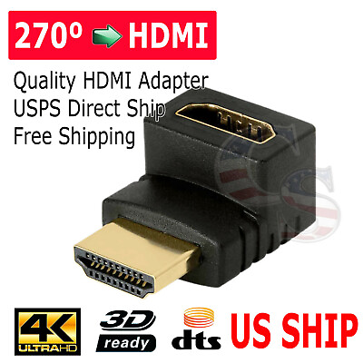 #ad HDMI Male to Female Right Angle Connector Adapter 270 Degree Extender 1080P HDTV $2.75
