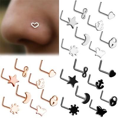 #ad 8 PCS Surgical Steel Small Thin Love Star Screw Nose Stud Ring Piercing Jewelry $3.99