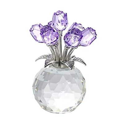 #ad Purple Rose Flower Crystal Figurine with Vase Bouquet Purple crystal Rose $52.78