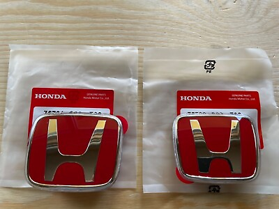 #ad #ad 96 00 Honda Civic EK JDM RED H Type R Front Rear Emblem 2PCS Set Accord H logo $49.97