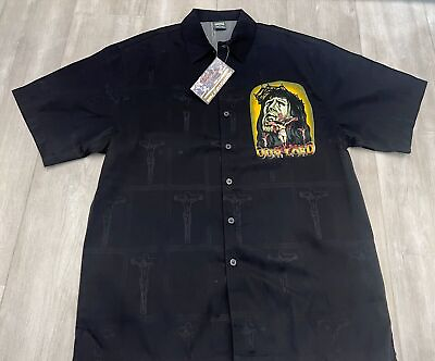 #ad Men#x27;s Button Up Shirt Polyester Black Jesus Christ Face * Free Shipping $17.99