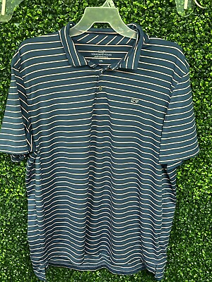 #ad Mens Vineyard Vines Performance Polo Size 2XL Blue Pink Striped Golf Shirt $26.00