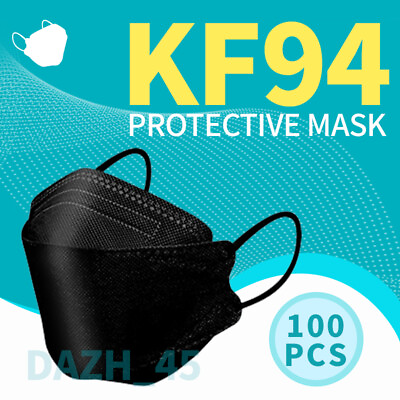 #ad 100 Pcs Black KF94 Protective 4 Layer Face Mask Adult Face Cover $20.94