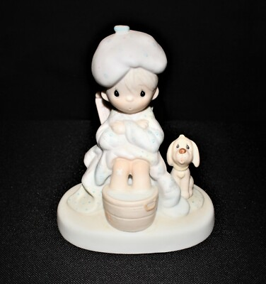 #ad Precious Moments 1981 GOD IS WATCHING OVER YOU 6quot; Sick Boy w Dog Figurine E7163 $12.95