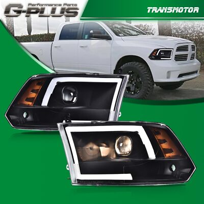 #ad LED Tube Fit For 2009 2018 Dodge Ram 1500 2500 3500 Black Projector Headlights $112.36