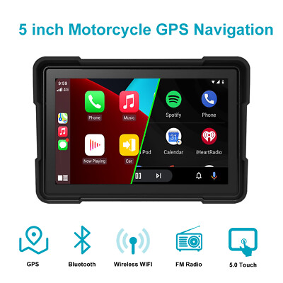 #ad 5quot; IPS Touch Screen Portable Motorcycle Navigator Wireless CarPlay Waterproof $85.88