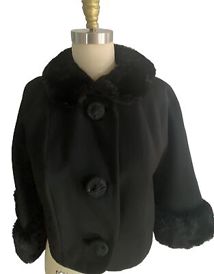 #ad Vintage Mr Carl Short Coat Faux Fur Collar Cuff 3 Buttons Gollis Of New Bedford $175.00