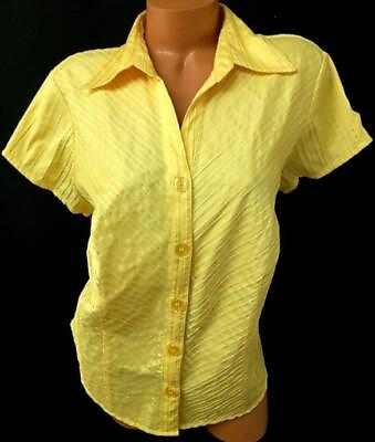 #ad Dressbarn yellow button down pleated women#x27;s short sleeve top 14 16W $13.99