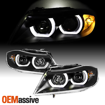 #ad 06 08 BMW E90 3 Series Sedan Wagon 3D LED U Halo Tube Black Projector Headlight $278.99