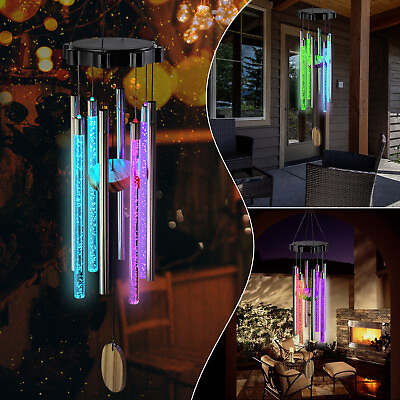 #ad Color Changing Solar Wind Chimes LED Lights Large Deep Tone Resonant Bell Tubes $18.98