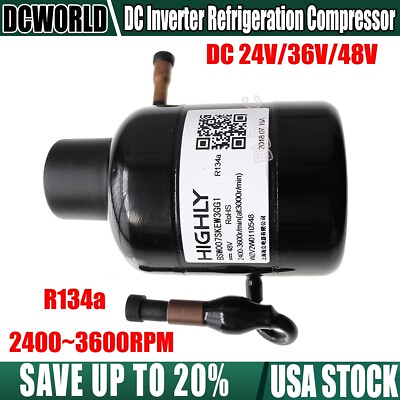 #ad Mini Brushless Refrigeration Inverter Compressor 24V 48V DC R134a 2400 3600 rpm $34.99