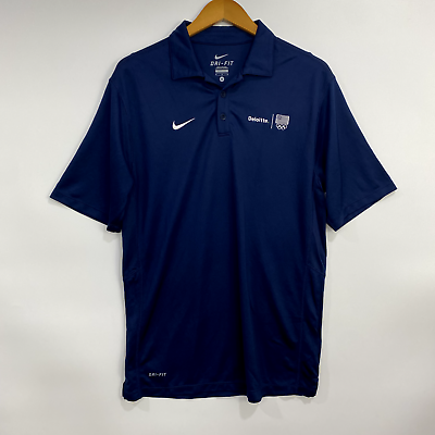 #ad Nike Navy Team USA Olympic Rings Varsity Performance Polo Men#x27;s Medium Dri fit $26.95
