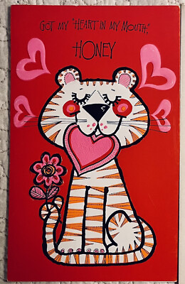 #ad Unused Valentine Tiger Cat Stripe Heart Retro Mod Vintage Greeting Card 1970s $3.99