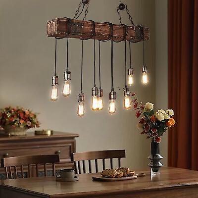#ad 39#x27;#x27; Vintage Wooden Pendant Light Linear Hanging LED Light for Small Farm House $109.75