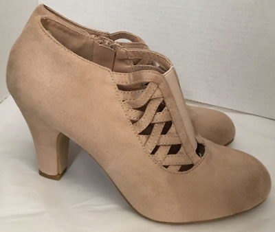 #ad JC Ankle Boots Booties Heels Beige Faux Suede Shoes Zipper Side Womens Size 7 $24.99