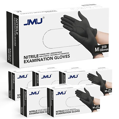 #ad 1200 6Boxes Black Nitrile Gloves M 3.5 Mil Powderamp;Latex Free Medical Exam Gloves $49.99