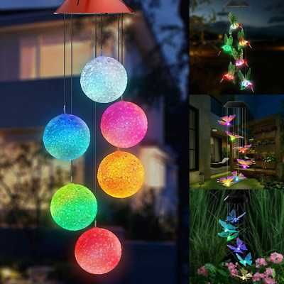 #ad LED Color Changing Solar Wind Chimes Light Hanging Hummingbird Ball Garden Decor $51.37