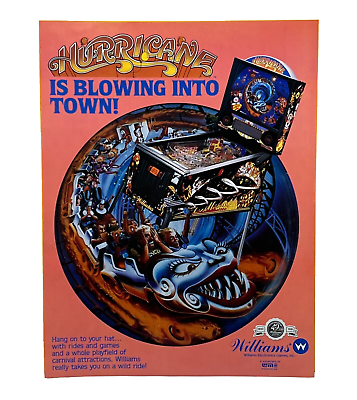 #ad Williams Hurricane Pinball Flyer Original 90s Promo Retro Gameroom Art Vintage $12.34