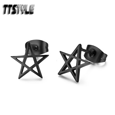 #ad TTstyle Black Stainless Steel Star Stud Earrings NEW AU $7.99