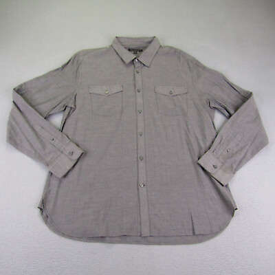 #ad John Varvatos Shirt Mens Extra Large Gray Button Up Roll Tab Casual Dual Pockets $16.23