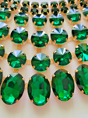 #ad Stunning Multi layered Green Glass Crystals Rhinestone Choker Necklace $40.00