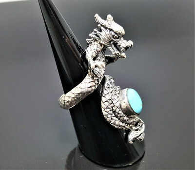 #ad 925 Sterling Silver Chinese Dragon Turquoise Gemstone Exclusive design Anceint S $98.00