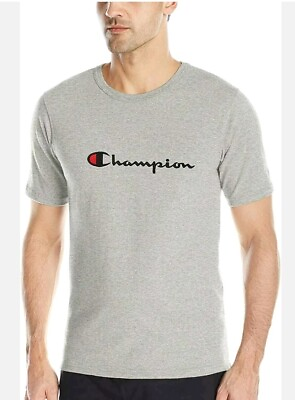 #ad Champion mens large t shirt HERITAGE short sleeve Grey Embroidered Logo $8.49