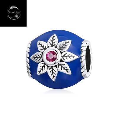 #ad Genuine 925 Sterling Silver Blue Flower Daisy Bead Charm For Bracelets With CZ GBP 16.99