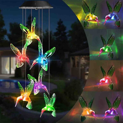 #ad Solar Wind Chimes Lights LED Color Changing Hanging Hummingbird Ball Garden Lamp $8.99
