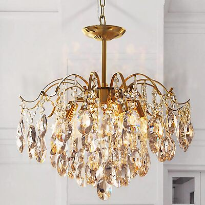 #ad 20quot; Crystal Chandelier Raindrops Pendant Lamps Hanging Gold Ceiling Light Fixtur $146.39