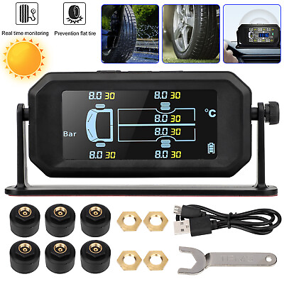 #ad Wireless Solar TPMS LCD Car Tire Pressure Monitoring System 6 External Sensors $45.98