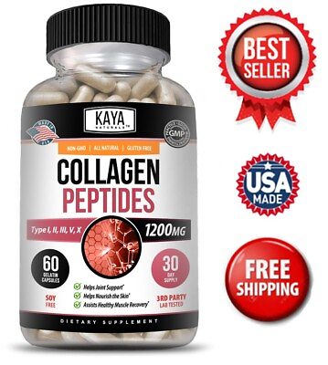 #ad #ad COLLAGEN PEPTIDES Types I II III V X 1200mg Pills Anti Aging Skin Capsules $9.98