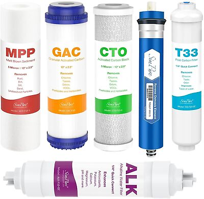 #ad 10quot; X2.5quot; 5 6 Stage 75 GPD 100 GPD RO Reverse Osmosis Water Filter Cartridge Set $37.99