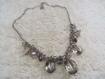 #ad Silvertone Glass Bead Scoop Necklace H2 $10.18