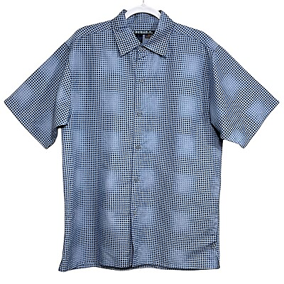 #ad Mens drill brand blue with blurred spots button front shirt $19.99