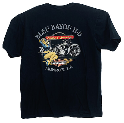 #ad Harley Davidson TShirt Hanes Beefy Dual Double Sided Graphic XXL Bleu Bayou $22.88