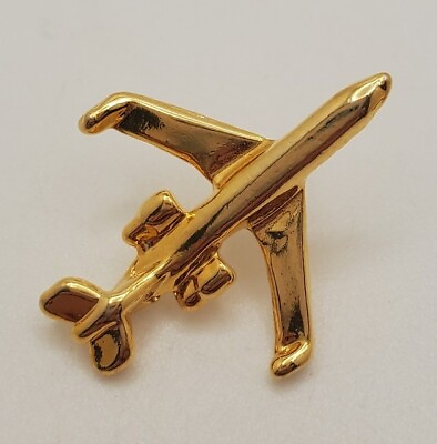 #ad Goldtone JET AIRPLANE Tie Tack Lapel Hat Pin Aviation Enthusiast Pilot Pin $16.80