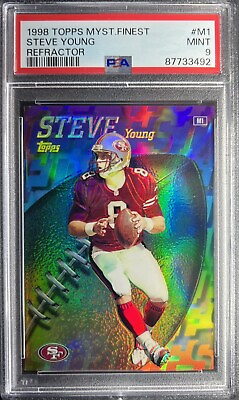 #ad 1998 Topps Steve Young Mystery Finest Refractor #M1 PSA 9 pop 4 7^ 1:144 packs $75.00